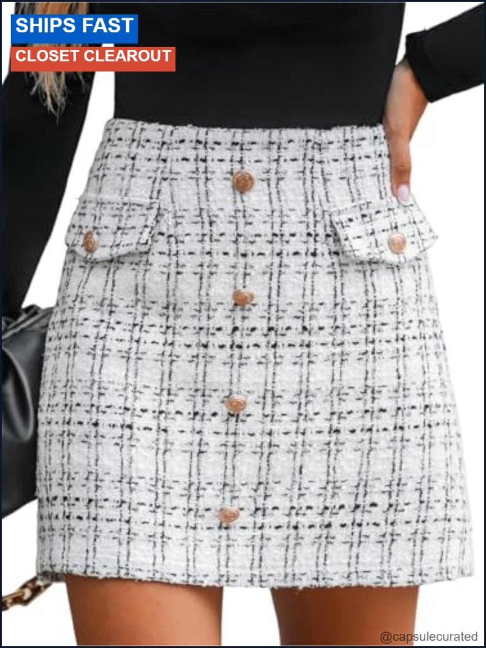CUPSHE Women's Mini Skirt Button Front High Waist Tweed Plaid